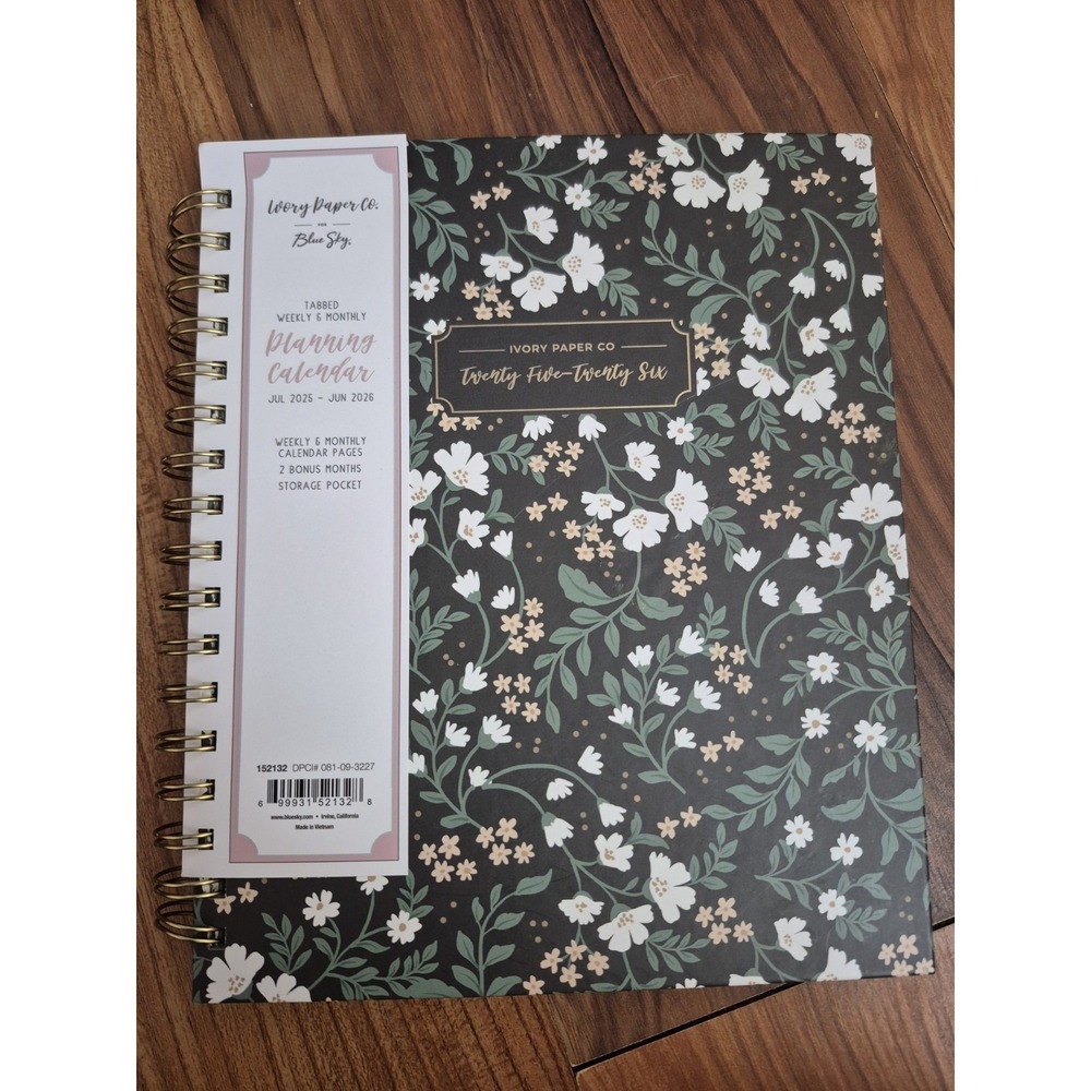 Blue Sky Ivory Paper Co 2025-2026 Weekly Monthly Academic Planner Floral S32